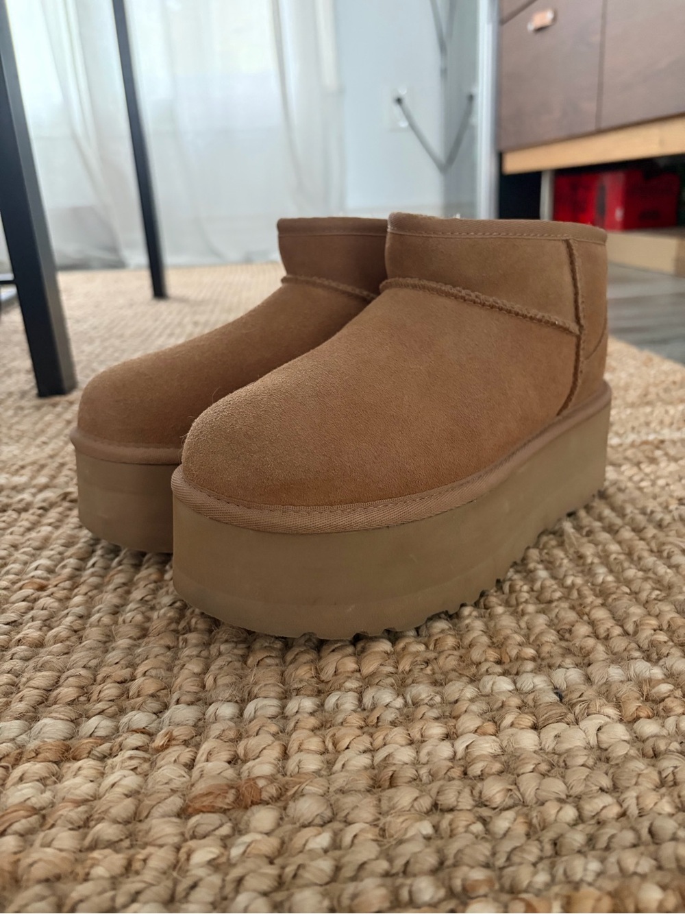UGG Platform Suede Ankle Boots in Chestnut Brown
